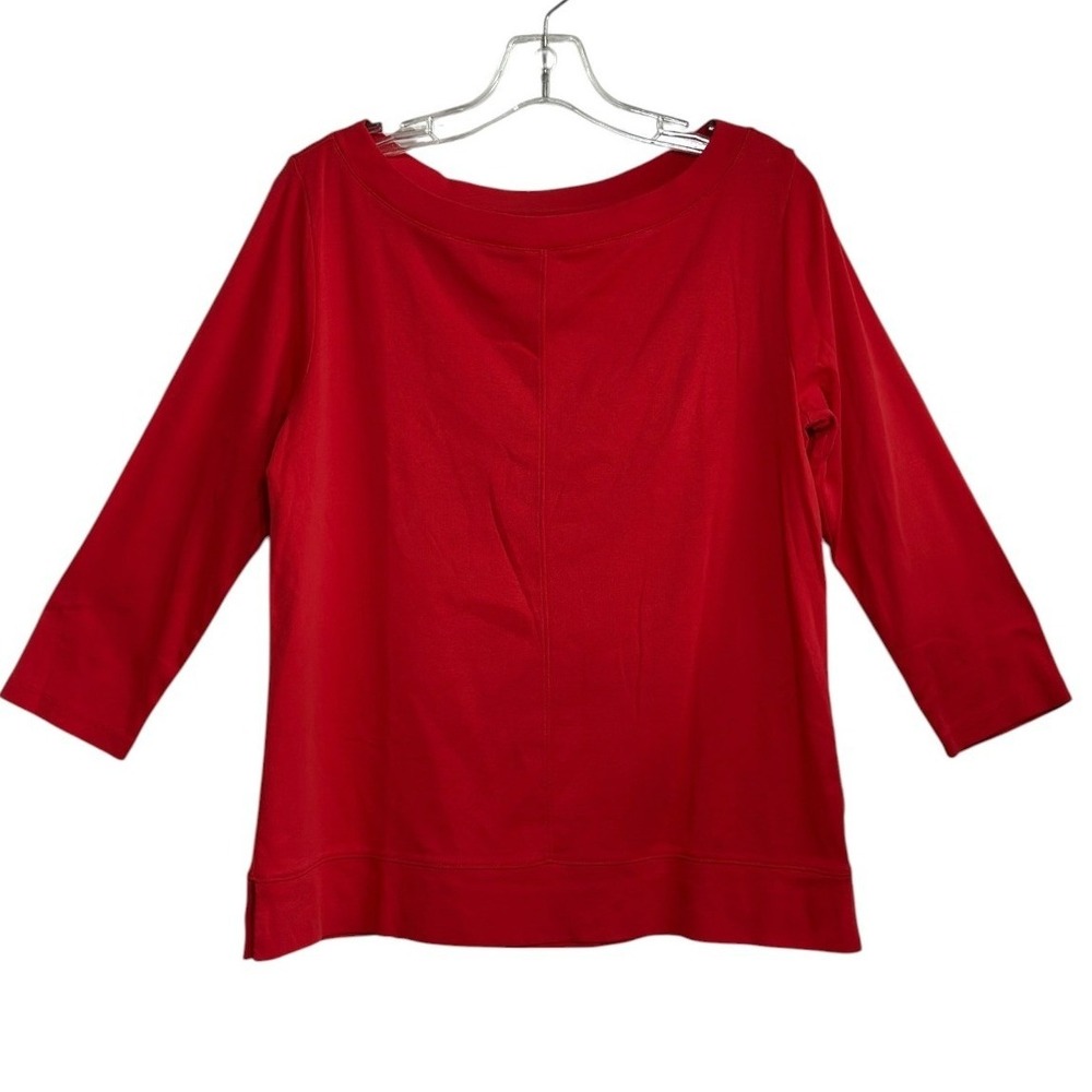 J Jill Perfect Pima Tee Women Red Boat Neck 3/4 Sleeve Fall Transitional Layer M